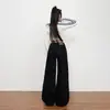 Jeans Anchos de Alto Gama Naranja Infantil # Negro Puro para Mujer, de Tiro Alto, Holgados, Ajustados y con Caída, Pantalones Casuales y Versátiles de Largo Hasta el Suelo