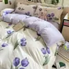 Juego Fresco de Cuatro Piezas Estilo Ins, Sábana Individual y Funda de Edredón de Algodón Lavado Cepillado Amigable con la Piel, Juego de Tres Piezas para Dormitorio de Estudiantes al por Mayor