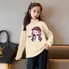 Y2346# camiseta casual de veludo para meninas manga longa outono nova grande infantil estampa de desenho animado estilo estrangeiro meninas moderna t