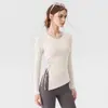 Otoño Invierno Nuevo Ajuste Delgado Cuello Redondo Ropa de Yoga Manga Larga Mujer con Almohadillas en el Pecho Top Deportivo Ropa de Entrenamiento Pilates Fitness Mujer