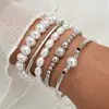Pulseira de Pérolas CCB Elástica Elegante Feminina Europeia e Americana Transfronteiriça Nova Moda Conjunto de 5 Peças de Joias Manuais Ecológicas
