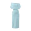 Francés 2025 Nuevo Estilo Hombro Inclinado Cuello Oscilante Vestido Asimétrico Verano para Mujer Cintura Ajustada Hombros Descubiertos Cubre Caderas Falda Larga