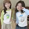 Nova Camiseta de Algodão Puro com Manga Longa para Meninas Primavera/Outono 2026 Roupa de Outono Estilo Coreano Camiseta Cartoon Curva Infantil Camada Base Ins
