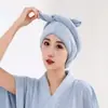 Gorro de secado de pelo de forro polar de coral de doble capa para mujer, engrosado, súper absorbente, secado rápido, gorro de ducha, toalla para el pelo, forro polar de coral a rayas, azul, otros colores disponibles
