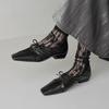 Mary Jane Francesa Retro Plisada de Piel de Vacuno Otoño 2024 Tacón Bajo Grueso Lazo Cuadrado Cuero Genuino Zapatos con Cordones para Mujer