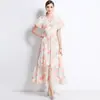 Foto Real de Vestido Largo de Manga Corta de Flores Francesas de Listo para Usar para Mujer con Falda de Longitud Media de Temperamento de Gama Alta
