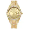 Reloj Hiphop Explosiones Europeas y Americanas Banda de Acero para Hombre Hiphop Diamantes Graduados Romanos Calendario Reloj de Cuarzo para Hombre