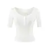 Camiseta de Manga Corta con Cuello en U Picante Estilo Americano para Mujer, Estilo Veraniego de Deseo Puro, Ajuste Delgado que Ceñe la Cintura, Top Corto Petite