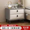 Mesita de noche de cuero, moderna y simple, para uso en el hogar, lujo ligero, pequeña, multifuncional, madera maciza, almacenamiento para dormitorio, mesita de noche, mueble de almacenamiento