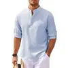 Comércio Exterior Transfronteiriço AliExpress EBAY Camisa Masculina Europeia e Americana Bolso Duplo Algodão Linho Manga Curta Camisa Casual de Férias