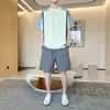 Traje Deportivo Casual Elástico de Verano para Hombre, Shorts Sueltos de Seda Helada Transpirables de Secado Rápido, Camiseta de Manga Corta, Conjunto de Dos Piezas Moderno