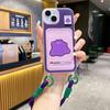 Estuche con cordón para tarjetas creativo para Apple 16PRO, funda protectora con diseño de monstruo morado para iPhone XR/12