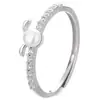 Anillo de Orejas de Conejo de Plata 925 con Perla de Agua Dulce para Mujer, Anillo Abierto de Nicho de Alta Gama con Circonita, Regalo de Navidad