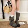 Botas de combate Martin estilo coreano vintage desgastadas, el mismo modelo de Jang Won-young, tacón grueso de nicho, botas de trabajo plegables con hebilla de cinturón, botas apiladas para mujer