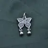 Pingente Borboleta com Duas Esferas em Prata Esterlina S925 Pulseira de Corda Artesanal DIY Pingente de Colar Acessórios de Pingente Material de Pingente
