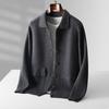 Cárdigan de lana australiana con solapa y hebilla para hombre, chaqueta gruesa con bolsillo vintage para otoño e invierno, traje tipo polo de talla grande para hombre