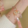 Pulsera de conejo de jade de estilo chino para mujer, hecha a mano, con cuentas, etiqueta de carácter fu, hebilla de anillo de seguridad, pulsera de jade de imitación