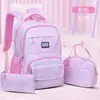 Mochilas Transfronteiriças para Alunos do Ensino Fundamental, Meninas do Primeiro ao Sexto Ano, Mochila Impermeável de Três Peças de Grande Capacidade, Mochila Protetora da Coluna