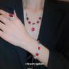 Pulseira de anel de flor de gema vermelha de zircônia colar feminino estilo ins pulseira francesa terno de joias de alta qualidade