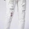 Jeans Blancos Ajustados Elásticos con Pedrería para Hombre Amazon 2024 Rasgados con Bolsillo Ajustados
