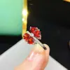 Anillo Ajustable de Plata S925 con Granate Natural en Forma de Corazón Anillo Incrustado Joyería de Lujo Accesible para Mujer