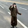 Traje de Niña Primavera Otoño 2025 Nuevo Elegante Camisa Rayada Infantil Casual para Niña Pantalones de Pierna Ancha Conjunto de Dos Piezas Moderno Genial