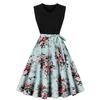 Fábrica transfronteriza venta directa verano nuevo retro europeo y americano mujer cuello en V sin mangas negro estampado de retazos vestido