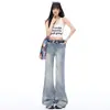 Jeans juveniles Orange # de tiro bajo, corte slim, con efecto bigote, favorecedores y versátiles, pantalón de pierna ancha hasta el suelo