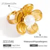 Anel Aberto de Aço Inoxidável Cruz do Amazonas Inlaid Anel de Pedra Brilhante Joia Cor Dourada 18K Preservação de Cor Joia de Alta Qualidade