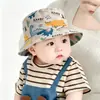 Chapéu de Pescador Infantil Chapéu Balde com Desenho de Dinossauro para Meninos e Meninas, Chapéu de Sol para Bebês, Chapéu Fino e Respirável com Proteção Solar para Todas as Estações, Atacado do Fabricante