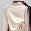 Camiseta Térmica de Meia-Gola Dupla Face para Mulheres, Estilo Outono e Inverno 2026, Forrada com Fleece, Espessada, Camiseta de Manga Longa Quente