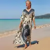 Camisa Protectora Solar de Playa Estampada de Rayón Europea y Americana al por Mayor, Vestido Sexy Holgado de Vacaciones, Cubre Traje de Baño Bikini