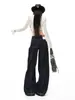 YECHUAN # Jeans de mezclilla cruda de Lyocell de pierna ancha holgados para mujer, nuevo estilo de otoño, pantalones de longitud hasta el suelo deconstruidos plisados