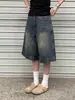 2026 Nuevos Shorts de Mezclilla Lavados y Desgastados Estilo Retro Americano para Hombres y Mujeres, Pantalones Acortados Versátiles de Pierna Ancha Rectos y Sueltos