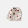 Suéter de punto jacquard con luna creciente vintage para niños, nuevo estilo otoño e invierno, suéter de algodón puro para niños y niñas, top suave y amigable con la piel para bebés