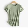 Grande elástico ~ sensação nua super confortável! Com seda! Camiseta de seda gola U/V slim cor sólida manga curta para mulheres