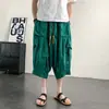 Shorts esportivos folgados, tamanho G, calças harém de verão, calças cropped plissadas finas 8X para homens, estilo chinês irregular