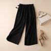 Pantalones Cortos de Algodón de Pierna Ancha para Mujer Verano Algodón Lino Delgados Cintura Alta Cordones Laterales Vintage Artísticos Elastoméricos Casuales