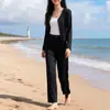 Moda Casual de Primavera 2026 para Mujer Conjunto de Color Sólido Chaqueta Cardigan Versátil Pantalones Rectos Conjunto de Dos Piezas