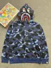 Sudadera con capucha y cremallera Camuflaje Tiburón Tendencia Americana Retro Holgada Cárdigan Sudadera Casual