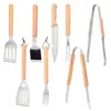 Amazon Conjunto de Ferramentas para Churrasco de Aço Inoxidável Ferramenta Combinada Conjunto para Churrasco ao Ar Livre Cabo de Madeira de Rio Conjunto para Churrasco