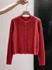 Abrigo suéter abotonado con patrón trenzado para mujer, nuevo estilo otoño e invierno, top de punto elegante y suave, cárdigan corto delicado