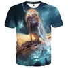 Camiseta de manga curta estampada digitalmente em 3D, popular no exterior, para o verão, solta, com efeito estereoscópico 3D para olho nu, sucesso europeu e americano