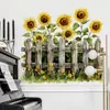 Papel Tapiz Estilo Pastoral Pegatinas de Valla de Girasol para Sala de Estar, Dormitorio, Estudio Decoración de Paredes, Pegatinas Autoadhesivas de Girasol