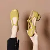 Sandalias de Cuña Gruesa de Cuero Suave con Corte en la Punta, Huecas, de Una Sola Tira, Nuevo Estilo Verano 2025, Boca Baja, Transpirables, de Tacón Bajo, Zapatos para Mamá