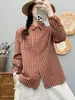 Camisa de Rayas de Hilo de Algodón de Doble Capa Primavera y Otoño para Mujer, Top Casual Holgado Versátil Adelgazante Juvenil