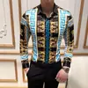 Camisa de manga larga popular de Four Seasons Camisa de celebridad de Internet para hombre estilo coreano ajustada con estampado de manga larga 2125-P55