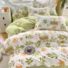 Juego de Cama de Cuatro Piezas Espesado Cepillado de Algodón Puro Clase A, Estilo Fresco, Amigable con la Piel, Sábana y Funda de Edredón 100% Algodón, Juego de Tres Piezas para Dormitorio