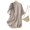 Camisa Cardigan Casual Retro Nueva de Verano Top con Bordado Tridimensional de Longitud Media Chaqueta Holgada de Manga de Siete Puntos para Mujer