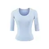 Top Sexy Estilo Americano Chica Picante Cuello en U Amplio Manga Media 2026 Primavera/Verano Nuevo Ajustado Ceñido a la Cintura Corto Camiseta de Yoga Fitness